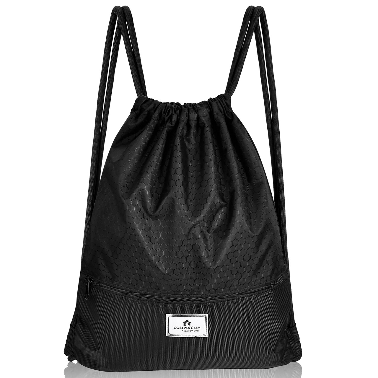 Costway Drawstring Backpack String Bag Folding Sports Sack w/Zipper Pocket Black\Blue\Green\Pink